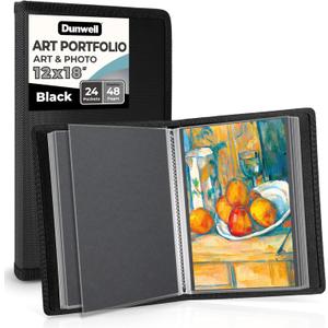Dunwell 12x18 Art Portfolio Binder with Mounting Paper (Black), Large Portfolio Folder for Artwork Storage, 24 Clear Sleeves Display 48 Pages, 12 x 18 Presentation Book, Acid-Free Poly