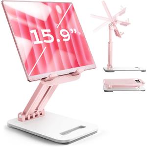 LISEN Tablet Stand for iPad Stand Holder Desk, Foldable Home Office Desk Accessories Travel for iPad Holder Dorm College Essentials Portable Monitor Pink Sorbet for Girls