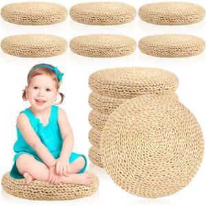 Barydat 6 Pcs Floor Cushions Round Large Pillow Seating Meditation Floor Pillow Boho Natural Woven Seat Cushion Japanese Tatami Cushion for Yoga Room Balcony Chair Pad, 15.75 Inch, 15.75 inches , 1.97-2.36 inches