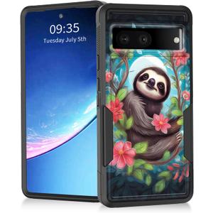 for Pixel 8a Case,Heavy Duty Dual Layer Hybrid Hard PC Soft Rubber Shockproof Protective Rugged Bumper Case for Google Pixel 8a 6.1 Inch 2024,Cute Sloth