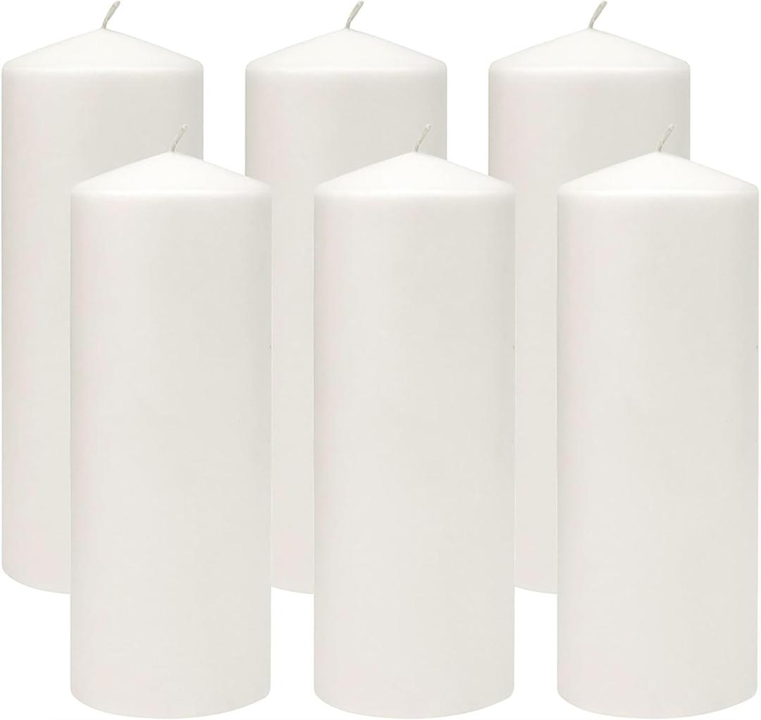 Stonebriar Unscented White Tall Pillar Candles, 80 Hour Burning Candle Pillars, Perfect for Decor, Weddings, Emergencies 3" X 8", 6 count