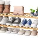 viewcare 2-Tier Long Shoe Rack for Entryway, Natural Bamboo Wood Shoe Rack for Closet & Hallway, Long 33IN | Beautiful | Functional | Sturdy | Durable
