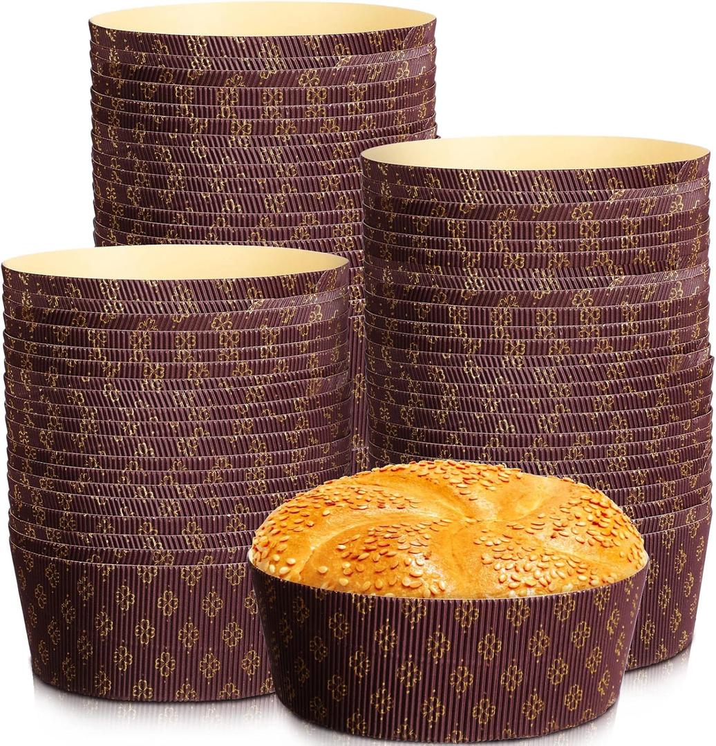 Thenshop 50 count Panettone Paper Mold Pans for Baking Heat Resistant Paper Baking Cake Pan 6 x 2.4 Disposable Panettone Mold for Muffin Cupcake, Microwave Oven and Freezer Safe