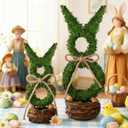RattanView 2 Pcs Easter Decor Rattan Bunny for Home Table Centerpieces Bunny Decor 11" and 14" Easte Artificial Rabbit Table Decoration with Bow and Basket Spring Figurines Standing Rabbit