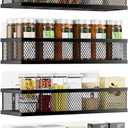 Spice Rack Wall Mount, 4 Pack Pantry Door Organizer & Hanging Storage Baskets Organizer Wall Mount, Large Capacity Metal Spice Shelf for Kitchen Cabinet, Pantry Doors, Bathroom, Shower, Home Decor (Black)