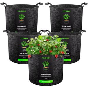 VIVOSUN 5-Pack 15 Gallon Plant Grow Bags, Heavy Duty Thickened Nonwoven Fabric Pots with Handles (Black)