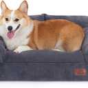 Hollypet Fluffy Plush Dog Cat Pet Couch Soft Calming Sofa Bed for Medium Small Cats and Dogs, Gray, M