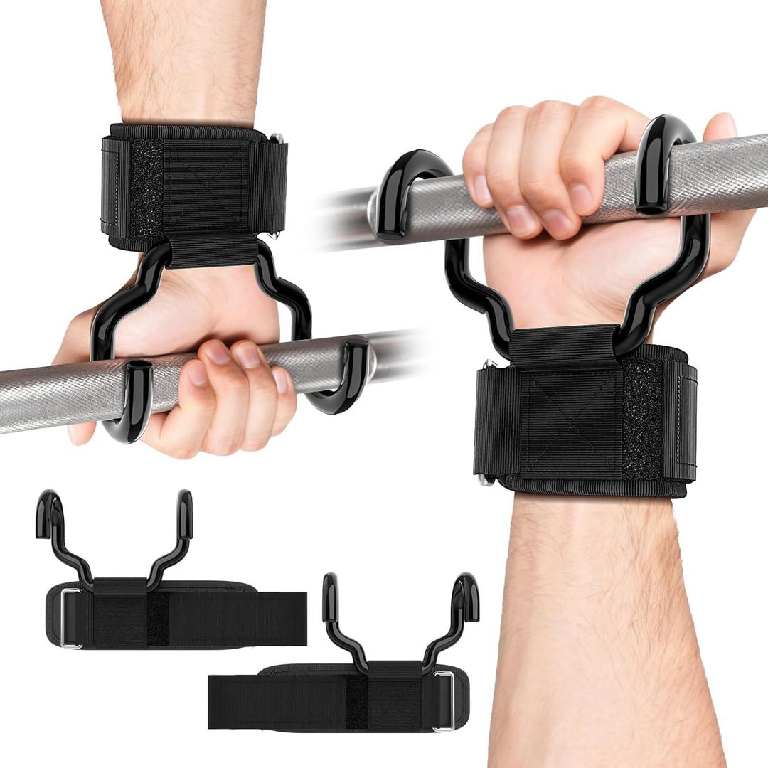 Weight Lifting Hooks(Pair), Wrist Straps for Weightlifting, Adjustable Strap Hand Grips with Thick Wrist Padding, Weightlifting Hooks for Pull-Ups, Deadlifts, Strength Training&Gym Workout, Men and Women