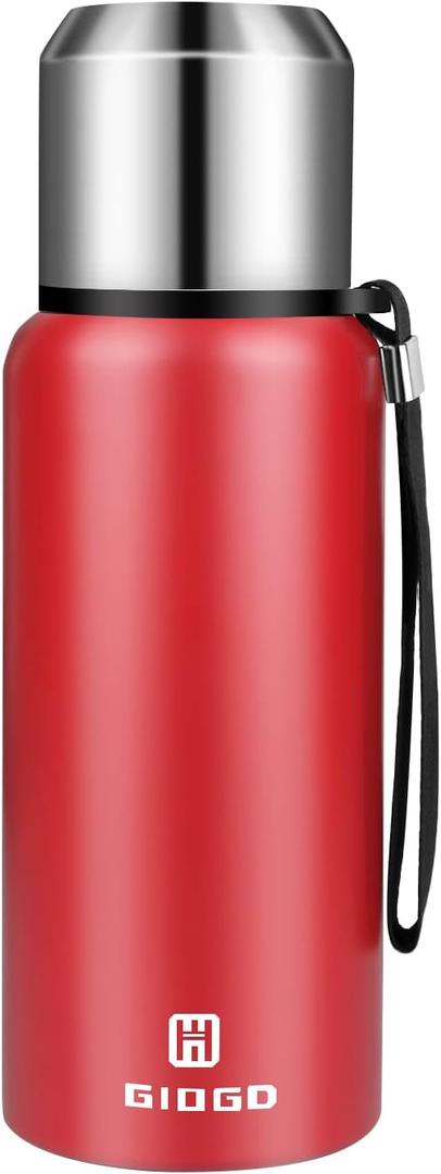 Insulated vacuum Thermo Bottle 500ml/16.9oz with cup Stainless steel coffee bottles for hot and cold drink water flask.(Red,500ml)