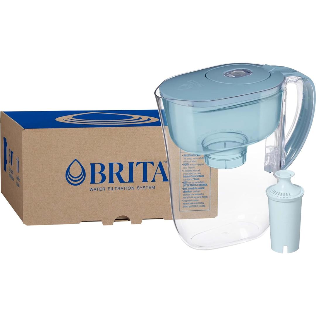 Brita Small 6 Cup Water Filter Pitcher, 1 BritaPlus Filter, Metro, Stone Blue 