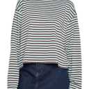 Y2k Womens Striped Tee Shirt Long Sleeve Crop Top Drop Shoulder Stripe Cropped Sweaters Sweatshirt Fairy Grunge Streetwear Size S