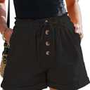 ANFTFH Womens Casual Shorts Summer Drawstring Elastic Waist Comfy Shorts with Pockets (Black, L)