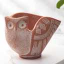 Concrete Owl Animal Planter, Rustic Vintage Style Cement Plant Pot for Home & Garden, Decorative Planter with Drainage Hole, Animal Flower Vase & Garden Sculpture (Large, Red)
