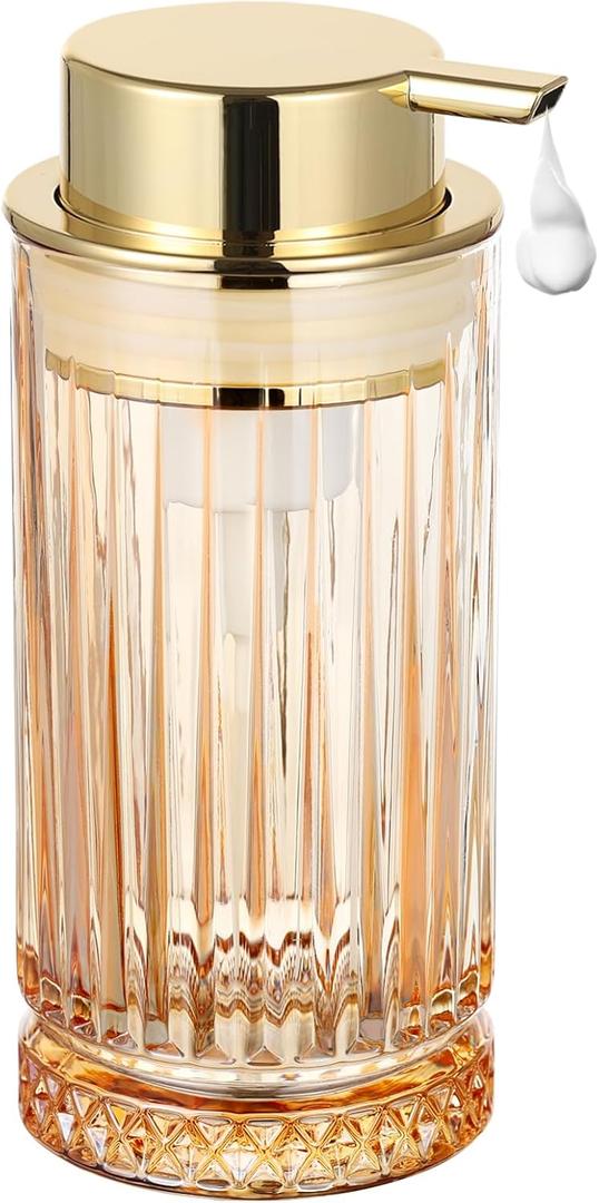 Glass Foam Soap Dispenser, Refillable Faming Dispenser with Gold Pump, Foam Hand Soap Dispenser for Bathroom Kitchen, Home Decor Foam Type/Gold
