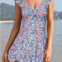 Women's Cutout One Piece Swimsuit Swimdress Ruffle Ruched Tummy Control Elegant Bathing Suits, Large