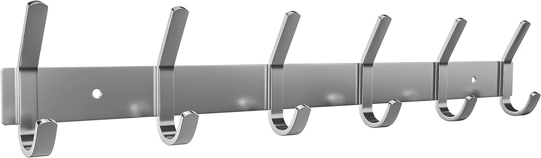 Coat Rack Wall Mount  Brushed Nickel 17 Inch Stainless Steel Hook Rail with 6 Heavy Duty Double Coat Hooks  Wall Mounted Coat Hanger for Entryway, Bathroom, Bedroom, Towel, Hat Organizer (Silver)