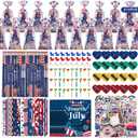 Hiawbon 375PCS Independence Day Stationery Set 40Pack Independence Memorial Day Goodie Bags with Stationery, Patriotic Goodie Bags Stuffers, 4th of July Greeting Cards Pencils Bracelet Stickers