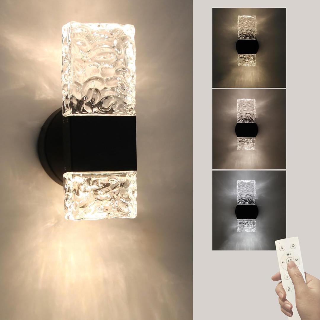 HuisMier Black Crystal Wall Sconces, Modern 3000K-6000K Dimmable LED Wall Light Fixtures with Remote, K9 Crystal Vanity Wall Lighting for Bathroom Bedroom Living Room Stairway Hallway, Hardwired HuisMier Black Crystal Wall Sconces, Modern 3000K-6000K Dimmable LED Wall Light Fixtures with Remote, K9 Crystal Vanity Wall Lighting for Bathroom Bedroom Living Room Stairway Hallway, Hardwired