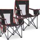 2 Pack Oversized Camping Chair, Folding Outdoor Chair Support 400 Lb, Black, Twin Pack