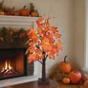 Fall Tree with Lights - 24 LED Lights, Falls Decor 24 Inch Battery or USB Powered Autumn Maple Tree Decor - 48 Maple Leaves for Indoor and Outdoor Fall Decoration Party Gifts
