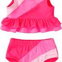 YOUNGER TREE Toddler Baby Girls Summer Swimsuit Sleeveless Striped Swimwear Two-Piece Suit Beach Bikini (6-12 Months, Neon Hot Pink)