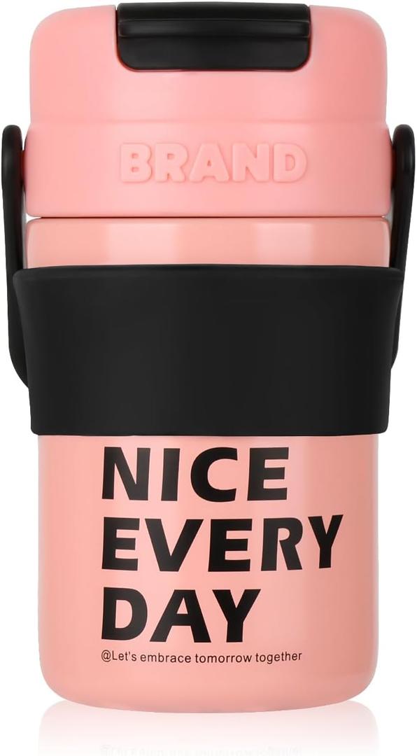 YCT Insulated Travel Coffee Cup 15 oz - Portable Stainless Steel Bottle - Spill Proof and Leak Proof - Reusable for Hot and Cold Beverages (Pink)