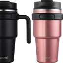 20 oz Insulated Coffee Mug Tumbler with Handle, Stainless Steel Travel Mug Tumbler with Lid and Straw,Double Wall Vacuum Leak Proof Ice Coffee Thermal Cup, Black/Rose Gold