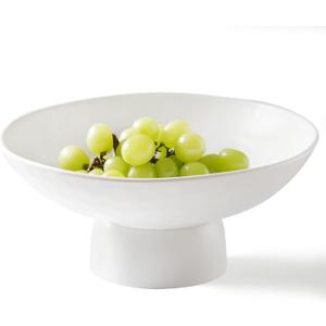 Onniyor 10 Inch Ceramic Fruit Bowl with Stand for Kitchen Counter, Large Serving Bowl for Dining Table, Modern Decorative Bowl for Home Decor & Gift, Elegant Versatile Vegetables Holder Storage, White