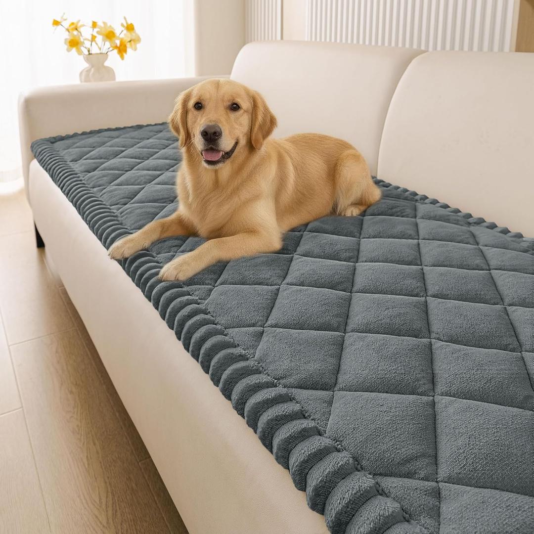 Smiry Fuzzy Couch Cover for Dogs, Non Slip Washable Pet Sofa Cover, Scratch Proof Hair Resistant Plush Sofa Slipcover, Pet Friendly Couch Cushion Protector for Cat, Dark Grey, 27.6" x 88"