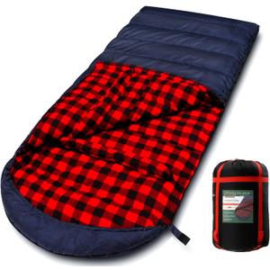 0 Degree Sleeping Bag Cotton Flannel Sleeping Bags for Adults Cold Weather Camping Winter Zero Degree Warm Weather Big and Tall (0F Navy Right Zip)