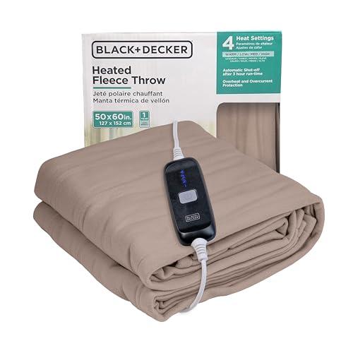 BLACK+DECKER Heated Blanket Electric Throw, Fleece Electric Blanket, Heating Blanket with 4 Heating Levels, 3H Timer, Auto Shutoff, Fast Heating (50x60 inches, Grey)