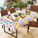 2 Pcs Happy Easter Table Cloth - Plastic Bunny Eggs Tablecloth, Disposable Rectangle Spring Floral Table Cover for Easter Home Dining Kitchen Activity Party Decorations Tables Decor, 108 x 54 Inch