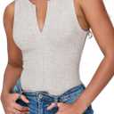 iGENJUN Women's Bodysuit Tops Sleeveless Invisible Zip Up Crew Neck Body suit (Medium, Heather Grey)