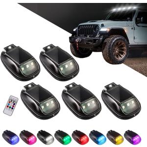 5PCS Wireless Solar Cab Lights for Truck, No Drill Type-C Charging Cab Roof Top Marker Lights, 8-Colors LED Marker Lights with Vibration Sensor for Pickup SUV Jeep ATV Off-road