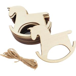 30 Pack 4 Inch Wood Rocking Horse Crafts Unfinished Wood Rocking Horse Cutouts Wooden Rocking Horse Hanging Ornaments DIY Rocking Horse Craft Gift Tags for Home Party Decoration Craft Project