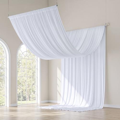 gogoparti 50x20FT White Ceiling Curtain Panels - 10 Panels of 5x20FT Wrinkle-Free Polyester Drapes for Weddings, Birthdays, Parties, Tent & Event Decoration