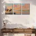 Frswuset 3Pcs Western Cowboy Canvas Wall Art Vintage Cowboy Pictures Wall Decor Desert Landscape, Rodeo Horseback Posters Riding Equestrian Prints Decor for Living Room Bedroom 16x24inFramed