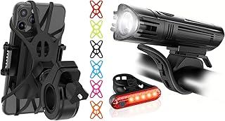 TruActive Premium Bike Phone Mount Holder & Bike Light Set Bundle | Universal Cell Phone Mount for 4"-7" Phones | USB Rechargeable Ultra-Bright Front Headlight and Back Tail Lights | Easy Installation