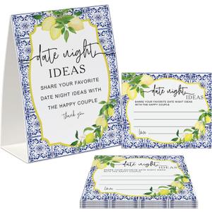 Date Night Idea Cards, Lemon Theme Bridal Shower Decorations, Including 1 Sign and 50 Date Night Cards, Bridal Shower Games for Couples(yh12)