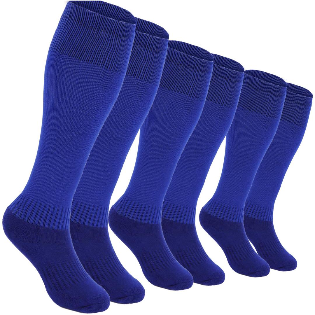 KIUEZIR 3 Pairs Baseball Socks Softball Knee-High Athletic Socks Stretchy Compression Soccer Socks for Men and Women (Blue) (Blue)