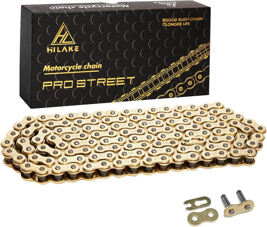 420H Motorcycle Chain 132 Links Non O-Ring with Connecting Master Link Heavy Duty Drive Chain for Motorcycle Bicycle Go Kart Mini Trail Bike