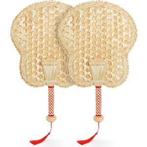 Goaste 2 Packs Hand Woven Fan, Handheld Wheat Straw Fans, Rustic Chinese Manual Fan for Summer Cooling, Wedding Palm, Home Decoration, DIY Decoration, Elderly Travel Supplies, Personal Use Gift