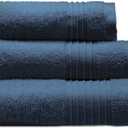 Cosy House Collection 3-Piece Essential Cotton Bath Towel Set - Ultra Soft, Absorbent & Quick Drying - Luxury 100% Cotton Plush Towel - for Bathroom, Shower & Kitchen (Navy Blue)