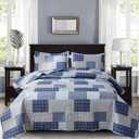 CHESITY Plaid Quilt Set Twin Size 3-Piece Navy Blue Plaid Bedding Sets Reversible Lightweight Stripe Quilt Grid Coverlet Bedspread Patchwork Soft Quilt for Bed (68" x 86")