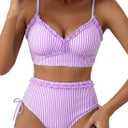 Herseas Women's Splice Ruffle Trim Bikini Sets Tie Side Swimsuits High Waisted Bathing Suits, XL