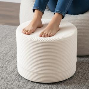 LITA Round Stuffed Pouf Ottoman, Velvet Poufs with High-Density Foam Filling and Washable Cover, Furry and Fluffy Bean Bag Foot Stools Ottoman for Living Room, Bedroom, Office, Beige