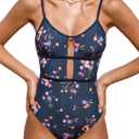 CUPSHE Women's One Piece Swimsuit Plunging Neck Cutouts Bathing Suit Textured Crisscross Back Self Tie Swimwear, XS
