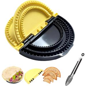 Tortilla Sealer & Crimper, 3-in-1 Adjustable Tortilla Press for 10/8/6 Inch Wraps – Make Quesadillas, Burritos, Calzones & Empanadas | Detachable, Dishwasher Safe | BPA-Free, Includes Cooking Tongs