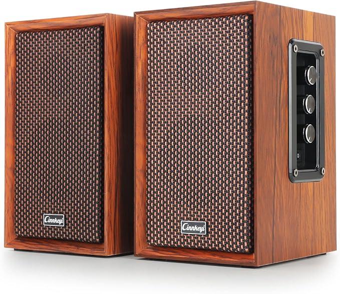 cinnkeyi 40W Computer Speakers, Bluetooth Bookshelf Speakers,2.0 AC Powered Wooden PC Speakers with Strong Bass,7.28" X 2 AC Powered USB Input Speakers with DSP,Wooden Speaker for Laptop