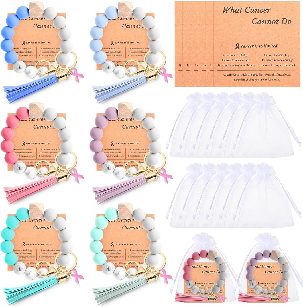 2 x Sureio Breast Cancer Awareness Party Favors for Women Beaded Bracelet Pink Ribbon for Charity Fundraiser Inspirational Gifts (Multicolor)